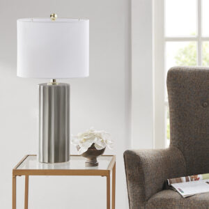 Glendale Ribbed Ceramic Table Lamp in Grey From Martha Stewart