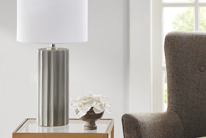 Glendale Ribbed Ceramic Table Lamp in Grey From Martha Stewart