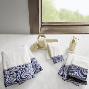 Aubrey 6 Piece Jacquard Towel Set in Navy From Madison Park