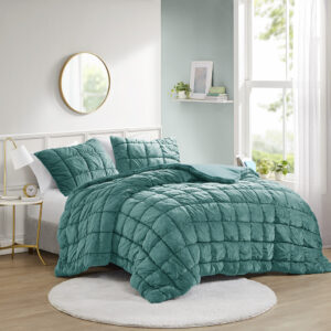 Velvet Dream Puff 3 Piece Comforter Set in Teal From Intelligent Design