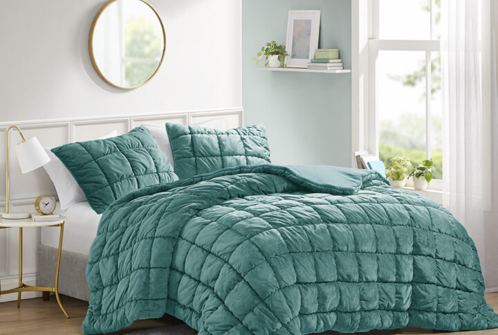 Velvet Dream Puff 3 Piece Comforter Set in Teal From Intelligent Design