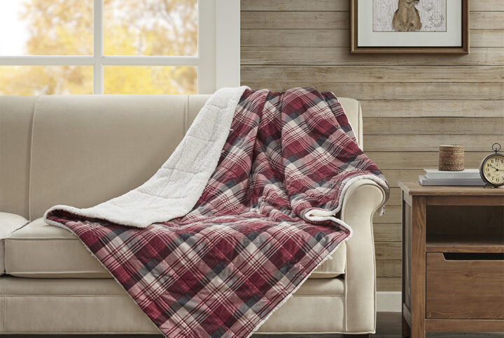 Tasha Oversized Sofstpun Down Alternative  Throw in Red From Woolrich