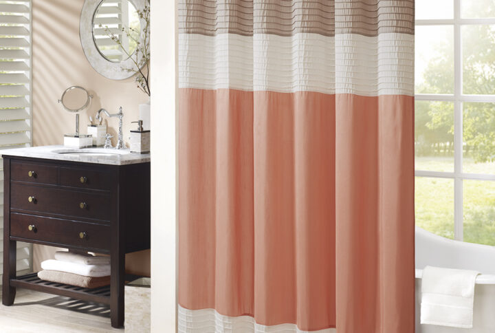 Amherst Faux Silk Shower Curtain in Coral From Madison Park