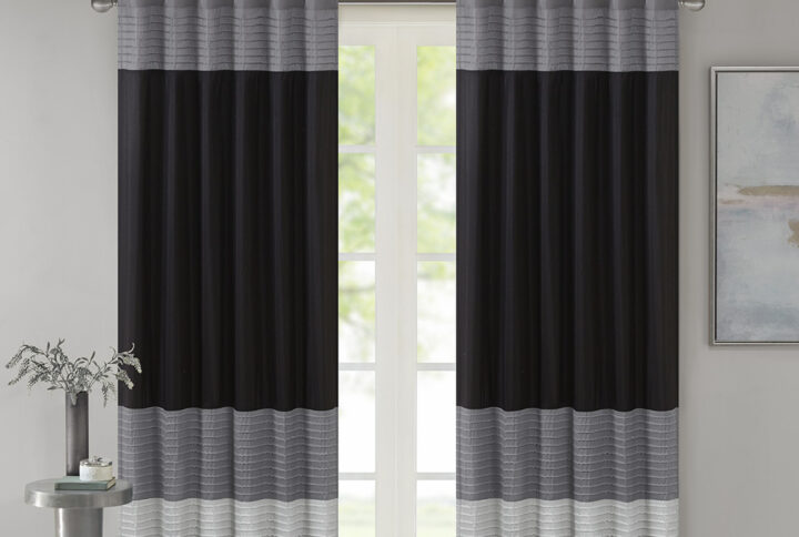 Amherst Polyoni Pintuck Curtain Panel in Black From Madison Park