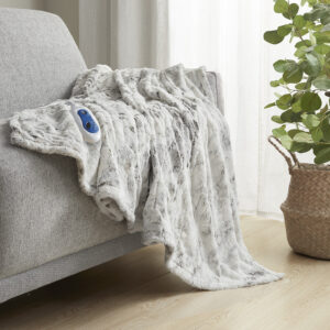 Zuri Oversized Faux Fur Heated Throw in Natural Marble From Beautyrest