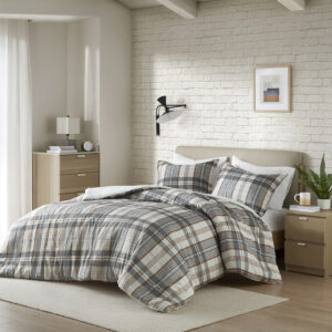 Blake Plaid Duvet Cover Set in Tan/Gray From Intelligent Design