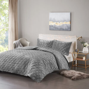 Felicia Velvet Quilt Set in Grey From Intelligent Design