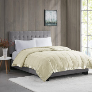 Windom Lightweight Down Alternative Blanket with Satin Trim in Cream From Madison Park