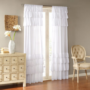 Anna Cotton Oversized Ruffle Curtain Panel in White From Madison Park