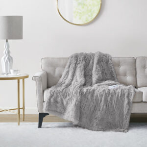 Malea Shaggy Faux Fur Heated Throw in Grey From Serta