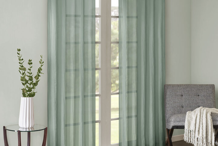 Harper Solid Crushed Curtain Panel Pair in Aqua From Madison Park