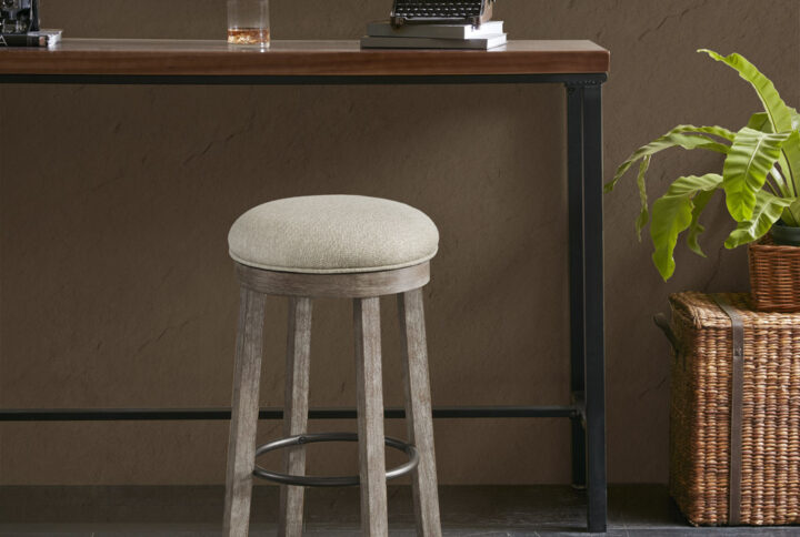 OAKTOWN Backless Bar Stool with Swivel Seat in Light Grey From INK+IVY