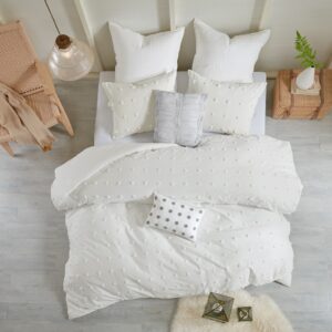 Brooklyn Cotton Jacquard Duvet Cover Set with Euro Shams and Throw Pillows in Ivory From Urban Habitat