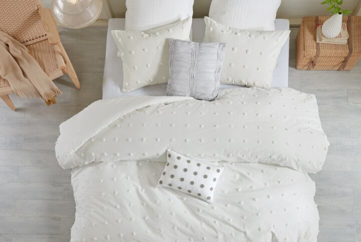 Brooklyn Cotton Jacquard Duvet Cover Set with Euro Shams and Throw Pillows in Ivory From Urban Habitat