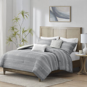 Drew 5 Piece Clipped Jacquard Comforter Set with Throw Pillows in Gray From Madison Park