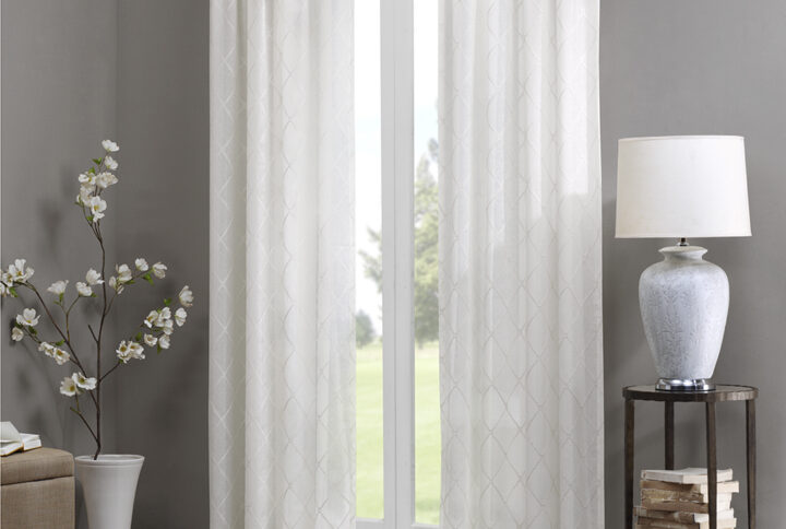 Irina Diamond Sheer Window Curtain Panel in White From Madison Park