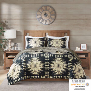 Sierra Oversized Print Plush Quilt Set in Tan/Black From Woolrich