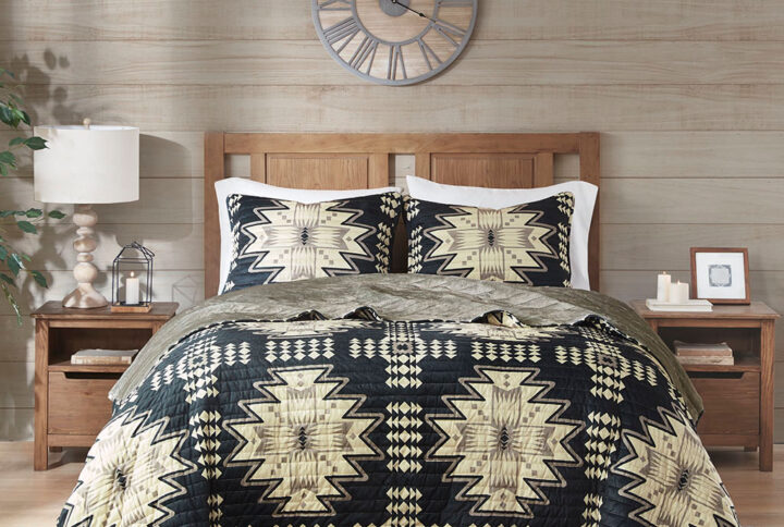 Sierra Oversized Print Plush Quilt Set in Tan/Black From Woolrich