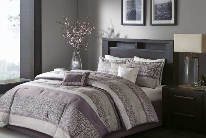 Rhapsody 7 Piece Jacquard Comforter Set in Purple From Madison Park