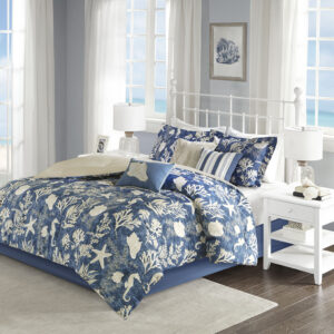 Cape Cod 7 Piece Cotton Sateen Comforter Set in Blue From Madison Park