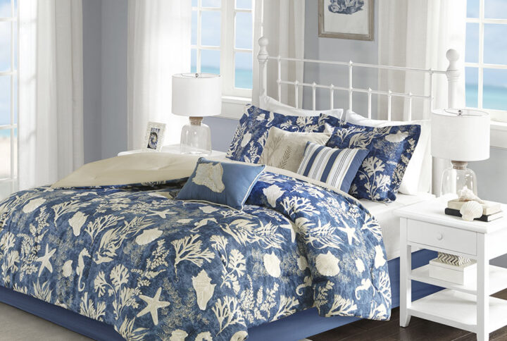 Cape Cod 7 Piece Cotton Sateen Comforter Set in Blue From Madison Park