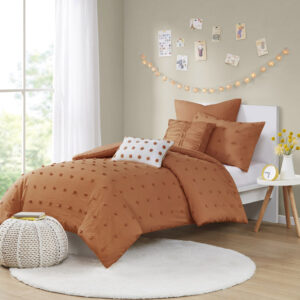 Brooklyn Cotton Jacquard Duvet Cover Set with Euro Shams and Throw Pillows in Rust From Urban Habitat