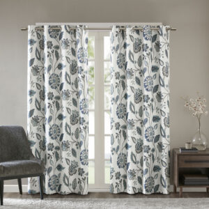 Camille Jacquard Printed Room Darkening Curtain Panel in Aqua From SunSmart