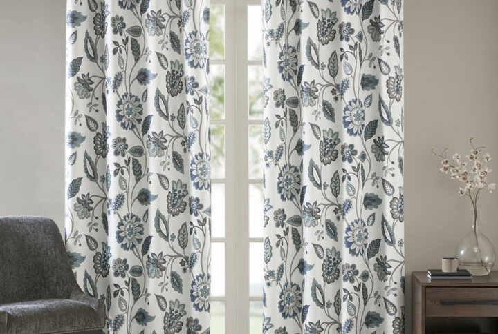 Camille Jacquard Printed Room Darkening Curtain Panel in Aqua From SunSmart