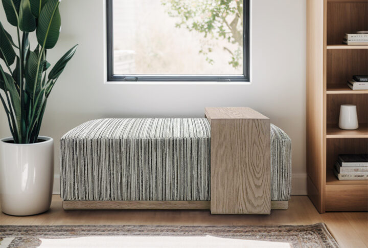 Peggy Bench/Cocktail Ottoman With Table in Stripe/Multi From Chapel Hill