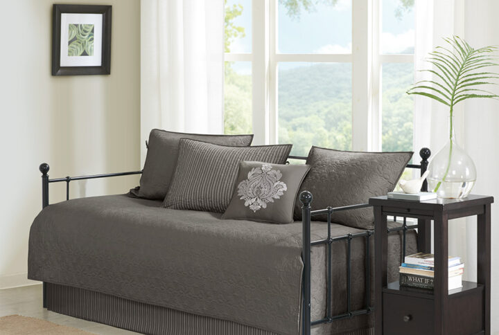 Quebec 6 Piece Reversible Daybed Cover Set in Dark Grey From Madison Park