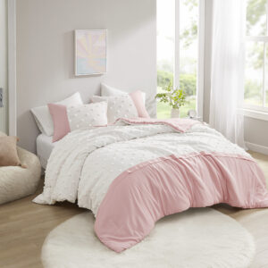 Shay Colorblock Clip Jacquard Comforter Set in Pink From Intelligent Design