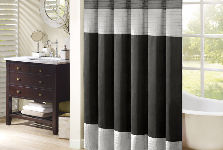 Amherst Faux Silk Shower Curtain in Black From Madison Park