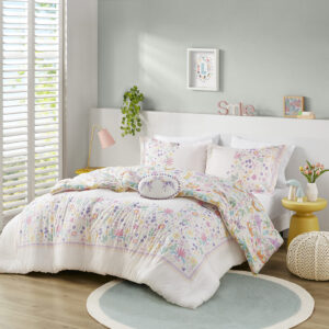 Lulu Floral Reversible Cotton Comforter Set with Throw Pillow in Purple From Urban Habitat Kids