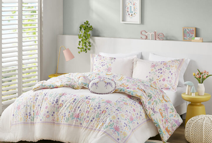 Lulu Floral Reversible Cotton Comforter Set with Throw Pillow in Purple From Urban Habitat Kids