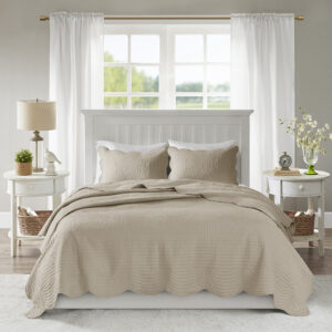 Tuscany 3 Piece Reversible Scalloped Edge Quilt Set in Khaki From Madison Park