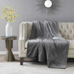 Plush Heated Throw in Dark Grey From Serta