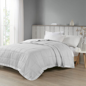 Cambria Oversized Down Alternative Blanket with Satin Trim in Grey From Madison Park