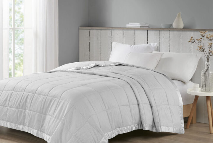 Cambria Oversized Down Alternative Blanket with Satin Trim in Grey From Madison Park