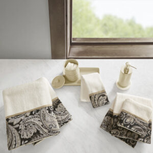 Aubrey 6 Piece Jacquard Towel Set in Black From Madison Park