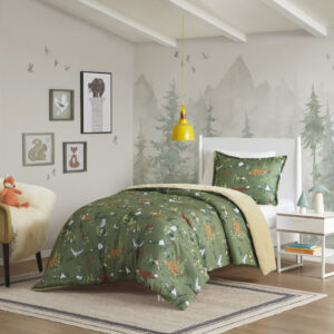 Heath Forest Animals Plush Reversible Comforter Set in Green From Mi Zone Kids