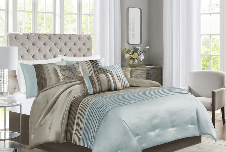 Amherst 7 Piece Comforter Set in Blue From Madison Park