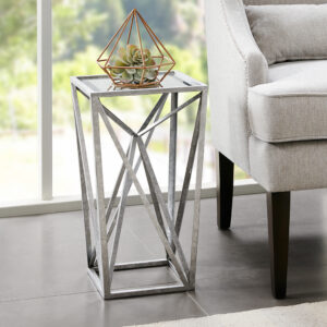 Zee Angular Mirror Accent Table in Silver From Madison Park