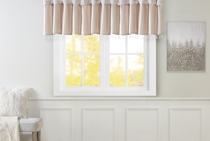 Emilia Lightweight Faux Silk Valance With Beads in Blush From Madison Park