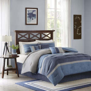 Collins 7 Piece Microsuede Comforter Set in Navy From Madison Park