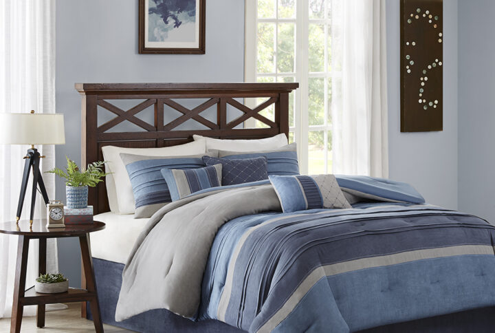 Collins 7 Piece Microsuede Comforter Set in Navy From Madison Park