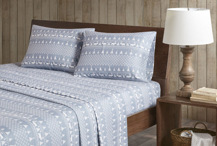 Flannel Sheet Set in Blue Winter Frost From Woolrich