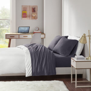 Cotton Blend Jersey Knit All Season Sheet Set in Dark Grey From Intelligent Design