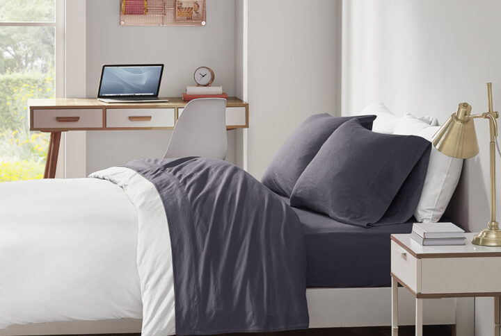 Cotton Blend Jersey Knit All Season Sheet Set in Dark Grey From Intelligent Design