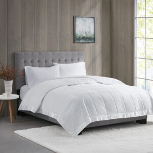 Windom Lightweight Down Alternative Blanket with Satin Trim in White From Madison Park