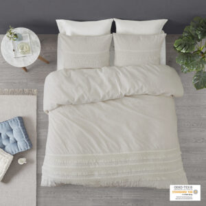 Amaya 3 Piece Cotton Seersucker Duvet Cover Set in Ivory From Madison Park